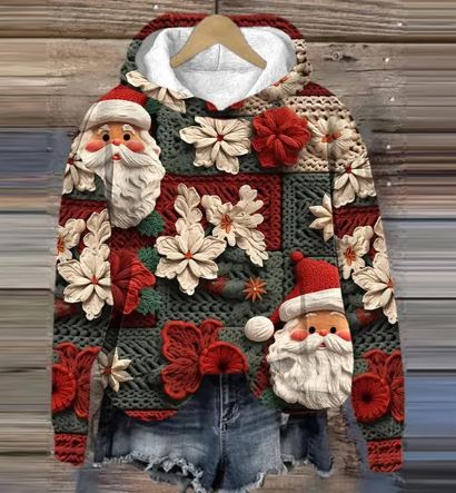 Fydél | Sudadera con capucha con diseño de Papá Noel vintage, cómoda y festiva