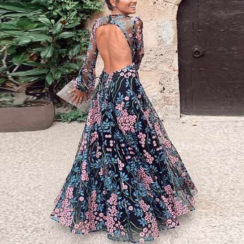 Florencia - Vestido largo floral con espalda abierta