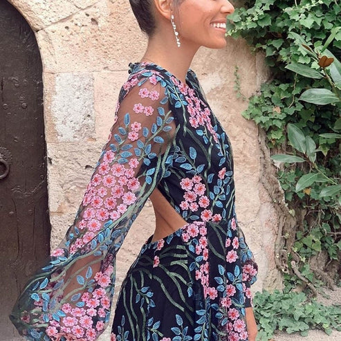 Florencia - Vestido largo floral con espalda abierta