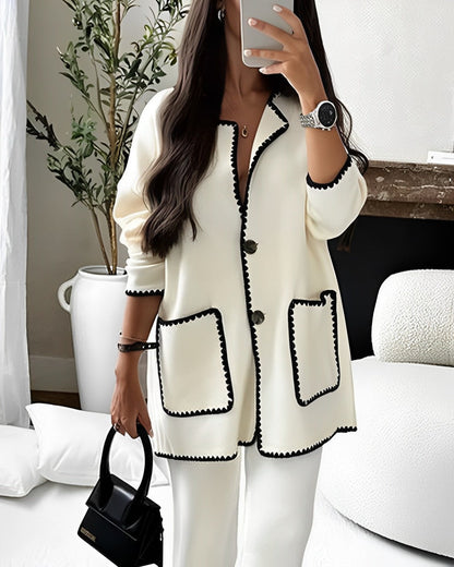 Clara - Conjunto de chaqueta y pantalón con ribetes mujer