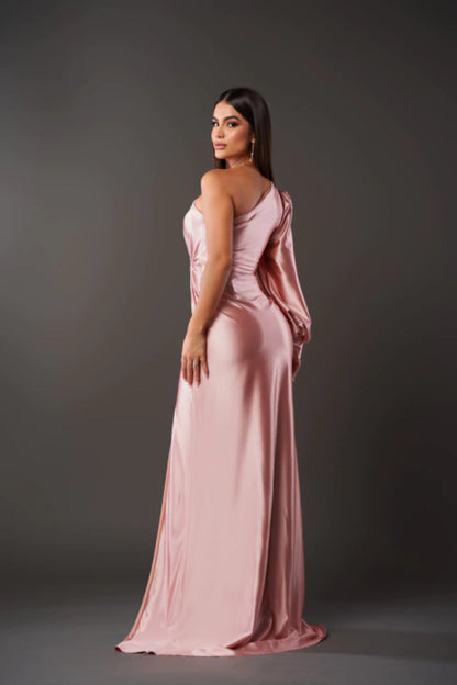 Isabella – Vestido largo asimétrico con manga globo