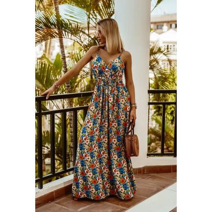 Quynlyn | Vestido maxi boho con tirantes y estampado