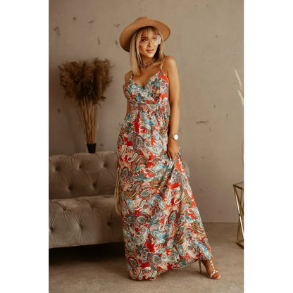 Quynlyn | Vestido maxi boho con tirantes y estampado