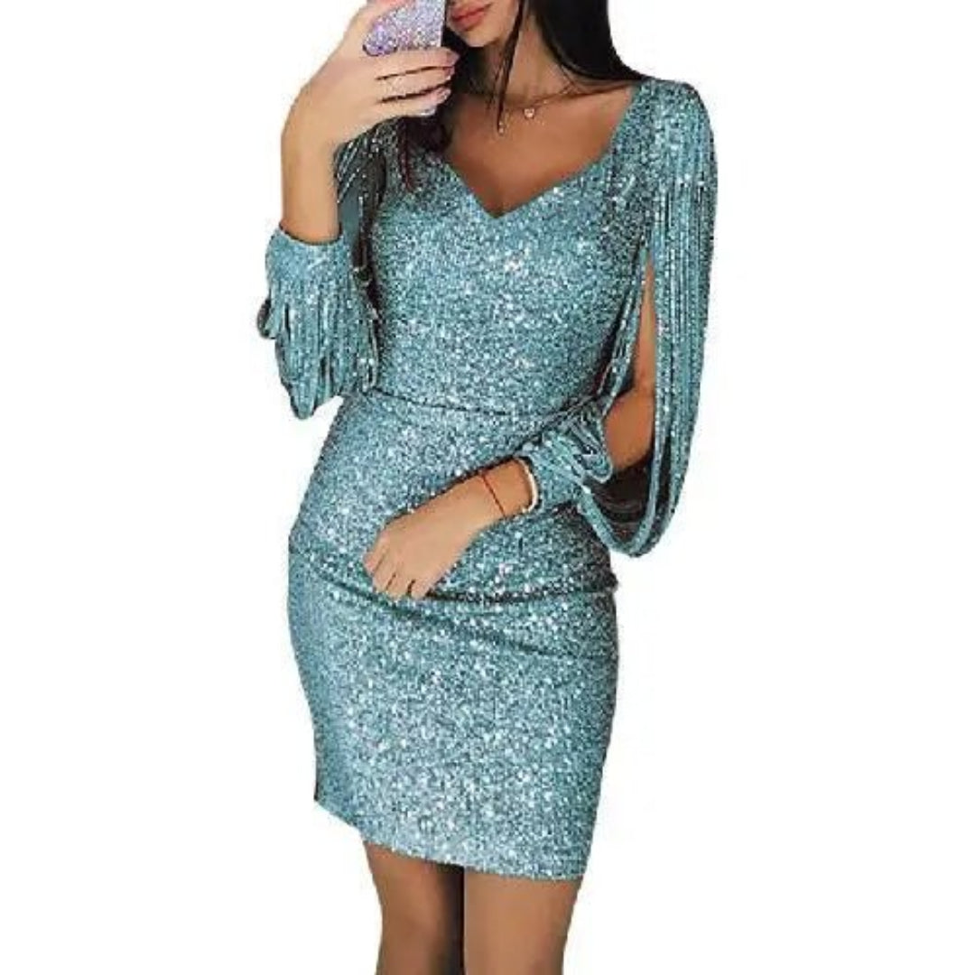 Allegra - vestido corto mujer lentejuelas con mangas abiertas