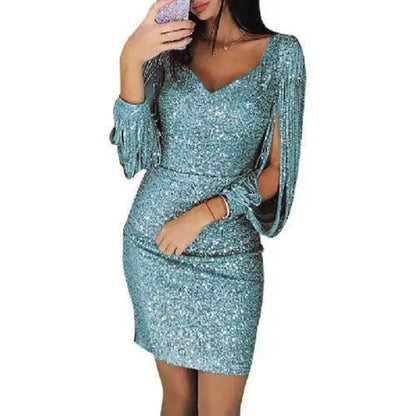 Allegra - vestido corto mujer lentejuelas con mangas abiertas