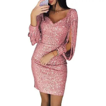 Allegra - vestido corto mujer lentejuelas con mangas abiertas
