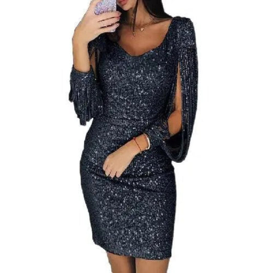 Allegra - vestido corto mujer lentejuelas con mangas abiertas