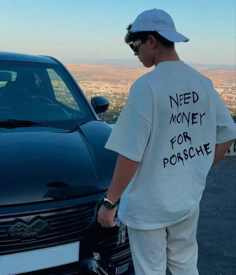 Mark | Camiseta vintage para hombre 'Need Money For Porsche' algodón