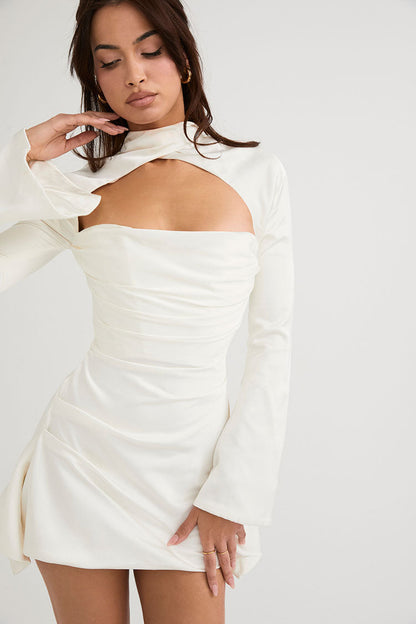 Gysselle | Minivestido de fiesta de satén con cutout y mangas largas para mujer