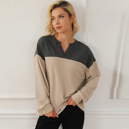 Lucía - Sudadera mujer bicolor con cuello en V