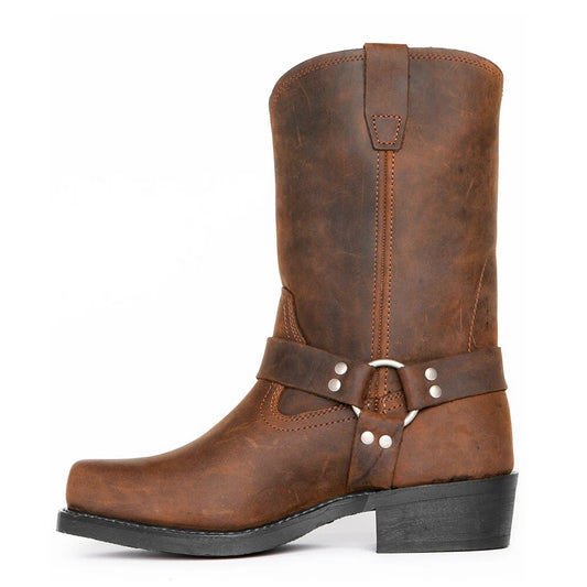 Álvaro - Botas Hombre Vaqueras De Cuero Marrón Con Hebilla